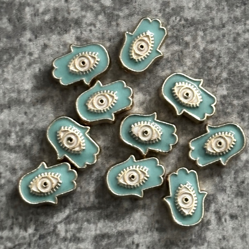 New Hand Of Fatima Hamsa Evil Eye Good Luck Double Sided Pendant Charms Beads